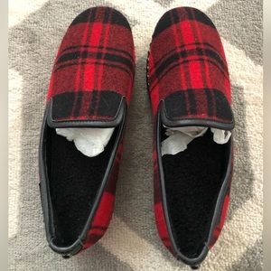 Red black plaid loafers